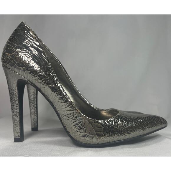 Jessica Simpson Heels Size 7.5M Dark Pewter Cracked Metallic SILVER - Picture 5 of 16